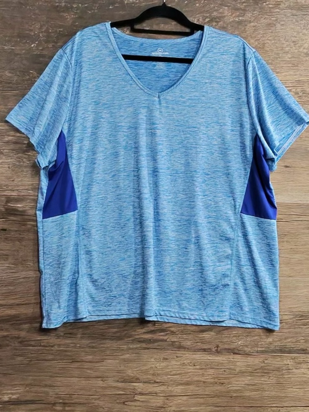 Real Essentials Light Heather Blue V-Neck Active Top with Navy Side Panels